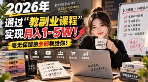 2026年通过“教副业课程”实现月入1-5W!毫无保留的全部教给你!【揭秘】-KJ分享