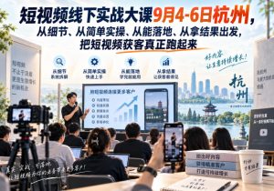 短视频线下实战大课9月4-6日杭州，从细节、从简单实操、从能落地、从拿结果出发，把短视频获客真正跑起来-KJ分享
