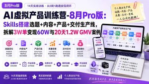 AI虚拟产品训练营PRO版-更新0910:Skills搭建选题+内容+产品+交付生产线,拆解3W单变现60W与20天1.2W GMV案例-KJ分享