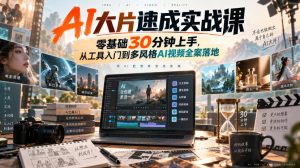 AI大片速成实战课｜零基础30分钟上手，从工具入门到多风格AI视频全案落地​-KJ分享