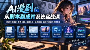 AI漫剧从剧本到成片系统实战课:掌握人物设定、静态分镜、视频生成、动态运镜、数字人配音与后期剪辑-KJ分享