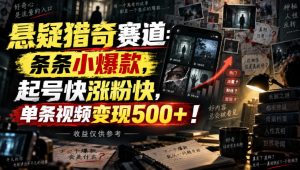 悬疑猎奇赛道:条条小爆款,起号快涨粉快,单条视频变现500+!收益仅供参考-KJ分享