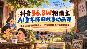 抖音36.8W粉博主AI童年怀旧故事动画课|零基础做怀旧动画短片,吃透抖音精选收益变现玩法-KJ分享