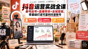 抖音运营实战全课|新号起号+直播带货+全域变现,零基础打造可盈利抖音账号-KJ分享