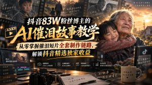抖音83W粉丝博主的AI催泪故事教学,从零掌握催泪短片全套制作链路,解锁抖音精选独家收益-KJ分享