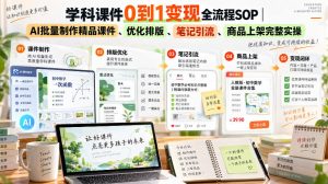学科课件0到1变现全流程SOP|AI批量制作精品课件、优化排版、笔记引流、商品上架完整实操-KJ分享