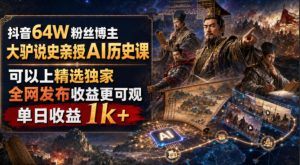 抖音64W粉丝博主大驴说史亲授AI历史课，可以上精选独家，全网发布收益更可观，单日收益1k+(更新)-KJ分享