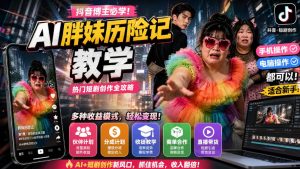 抖音博主的AI胖妹历险记教学，伙伴计划+分成计划+收徒+商单等多种收益，适合新手，手机电脑都可以操作-KJ分享