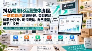 李哥电商-抖店精细化运营整体流程,一站式吃透店铺搭建、类目选品、体验分拉升、动销玩法、自然流量与千川投放-KJ分享