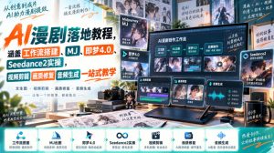 AI漫剧落地教程,涵盖工作流搭建、MJ、即梦4.0、Seedance2实操,视频剪辑画质修复音频生成一站式教学-KJ分享