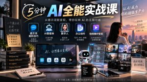 5分钟AI全能实战课|提示词高阶技巧+AI智能体+数字人+办公创作+短视频IP变现全教程-KJ分享