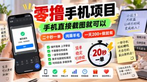 零撸手机项目,手机直接截图就可以,二十秒一单,纯薅羊毛,一天200+做就有【揭秘】-KJ分享