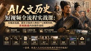 AI人文历史短视频全流程实战课-更新：从爆款选题、剧本分镜到人物资产与视频剪辑，系统跑通内容创作流程-KJ分享