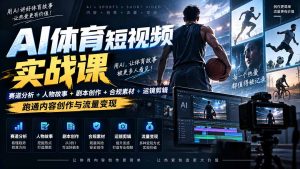 AI体育短视频赛道顶级玩法｜赛道分析+人物故事+剧本创作+版权处理+运镜剪辑，跑通流量变现-日赚1K+-KJ分享