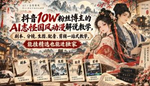 抖音10W粉丝博主满堂诡事的AI志怪国风动漫解说教学，剧本、分镜、生图、配音、剪辑一站式教学，能挂精选也能进独家​-KJ分享