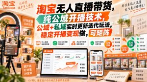淘宝无人直播带货，纯公域开播技术，公域+私域实时更新迭代玩法，稳定开播变现做，可矩阵【揭秘】-KJ分享