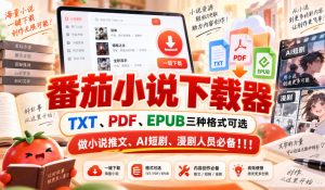 番茄小说下载器，TXT、PDF、EPUB三种格式可选，做小说推文、AI短剧、漫剧人员必备！！！-KJ分享
