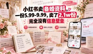 小红书卖备婚资料，一份5.99-9.99，卖了2.1w份，完全没有信息壁垒-KJ分享