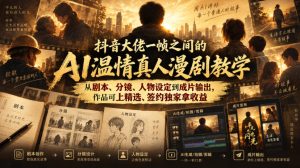 抖音大佬一帧之间的AI温情真人漫剧教学,从剧本、分镜、人物设定到成片输出,作品可上精选、签约独家拿收益-KJ分享