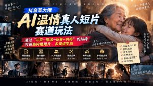 抖音某大佬-AI温情真人短片赛道玩法:通过“冲突—情绪—反转—共鸣”的结构打造高完播短片,多渠道变现-KJ分享