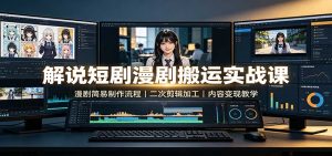 解说短剧漫剧搬运实战课：漫剧简易制作流程，二次剪辑加工，内容变现教学-KJ分享