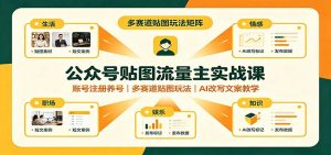 公众号贴图流量主实战课:账号注册养号,多赛道贴图玩法,AI改写文案教学-KJ分享
