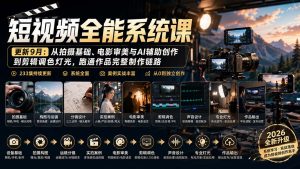 短视频全能系统课-9月完整版:从拍摄基础、电影审美与AI辅助创作到剪辑调色灯光,跑通作品完整制作链路-KJ分享