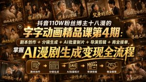 抖音110W粉丝博主十八漫的字字动画精品课第4期：剧本创作+分镜生成+剪辑+商业接单，掌握AI漫剧生成变现全流程(更新0916)-KJ分享