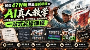 抖音47W粉博主猫腻动漫的AI真人漫剧教学,小说剧本改写、提示词推理、AI生图生成、视频剪辑封面一站式实操课程-KJ分享