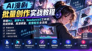 AI漫剧批量创作实战教程:掌握MJ、即梦4.0、Seedance2工作流,完成剪辑、高清修复、配音配乐全流程-KJ分享
