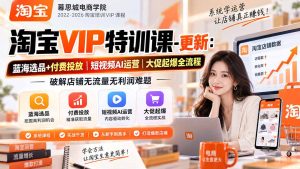 淘宝VIP特训课-更新0917:蓝海选品+付费投放|短视频AI运营|大促起爆全流程,破解店铺无流量无利润难题-KJ分享