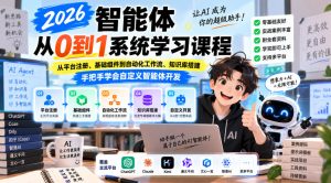 2026智能体从0到1系统学习课程,从平台注册、基础组件到自动化工作流、知识库搭建,手把手学会自定义智能体开发-KJ分享