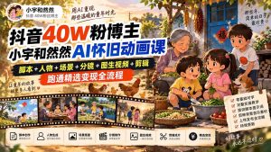 抖音40W粉博主小宇和然然AI怀旧动画课|脚本+人物+场景+分镜+图生视频+剪辑,跑通精选变现全流程-KJ分享