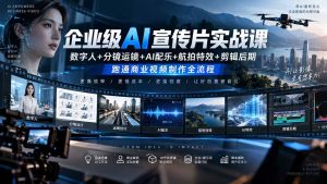 企业级AI宣传片实战课|数字人+分镜运镜+AI配乐+航拍特效+剪辑后期,跑通商业视频制作全流程-KJ分享