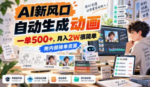 AI新风口,自动生成动画,一单500+,月入2W很简单,附内部接单资源【揭秘】-KJ分享