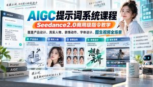 AIGC提示词系统课程,Seedance2.0商用级指令教学,覆盖产品设计、真实人物、表情动作、字体设计、图生视频全场景-KJ分享