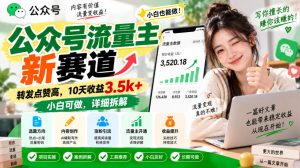 公众号流量主新赛道,转发点赞高,10天收益3.5k+小白可做,详细拆解-KJ分享