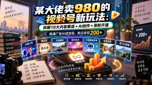 某大佬卖980的视频号新玩法：拆解10大内容赛道+AI创作+涨粉开通，跑通广告分成变现，单日变现200+-KJ分享