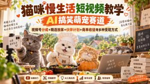 猫咪慢生活短视频教学，AI搞笑萌宠赛道，视频号分成+精选独家+伙伴计划+商单收徒等多种变现方式-KJ分享