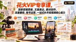 花火VIP专享课,深耕剪辑思维、文案表达、素材创作、流量翻倍、账号运营,一站式补齐短视频核心能力-KJ分享