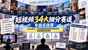 短视频34大细分赛道专题实战课：从行业定位、内容选题到精准流量与商业变现，系统拆解运营逻辑-KJ分享