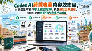 Codex AI跨境电商内容效率课，从零搭建商品与本土化信息库，拆解爆款出单逻辑，打造可复用自动化内容生产Skill-KJ分享