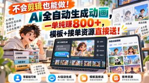 不会剪辑也能做!AI全自动生成动画,一单纯賺800+,模板+接单资源直接送!【揭秘】-KJ分享