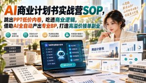 AI商业计划书实战营SOP，跳出PPT低价内卷，吃透商业逻辑，借助AI全自动产出专业BP，打造高溢价接单副业-KJ分享
