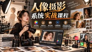 【无水印】人像摄影系统实战课程，色彩审美、构图布光、镜头运用、PS精修调色，附带作品打造与自媒体账号运营-KJ分享