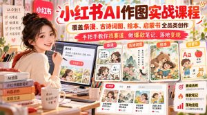 小红书AI作图实战课程,覆盖条漫、古诗词图、绘本、启蒙书全品类创作,手把手教你找赛道、做爆款笔记、落地变现-KJ分享