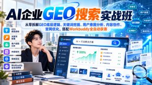 AI企业GEO搜索实战班,从零拆解GEO底层逻辑、关键词挖掘、用户意图分析、内容创作、官网优化,搭配Workbuddy全自动获客-KJ分享