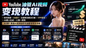 YouTube油管AI视频变现教程-更新0926：账号搭建×AI成片×去重限流解决方案×YPP变现×AI真人生成×人物一致性-KJ分享