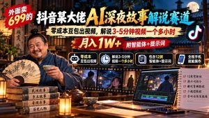 外面卖699的抖音某大佬AI深夜故事解说赛道：零成本豆包出视频，解说3-5分钟视频一个多小时，月入1W+附智能体+提示词-KJ分享