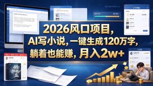 2026 风口项目,AI 写小说,一键生成 120 万字,躺着也能赚,月入 2w +-KJ分享